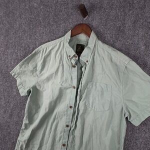 Prana Mens Button Down Shirt Short Sleeve Organic Cotton Green Casual LRG